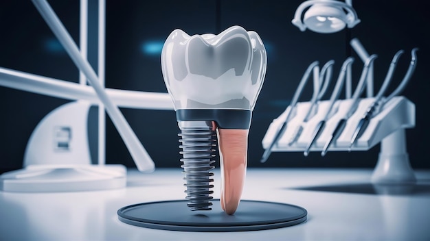 Ilustración 3D del concepto dental del implante dental humano