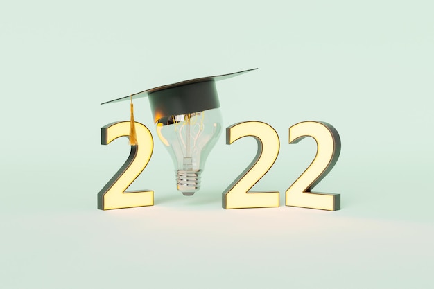 Ilustración 3d con concepto de graduación de la universidad 2022