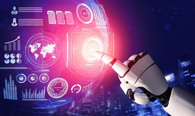 Ilustración 3D del concepto de inteligencia artificial del robot futurista