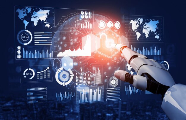 Ilustración 3D del concepto de inteligencia artificial del robot futurista