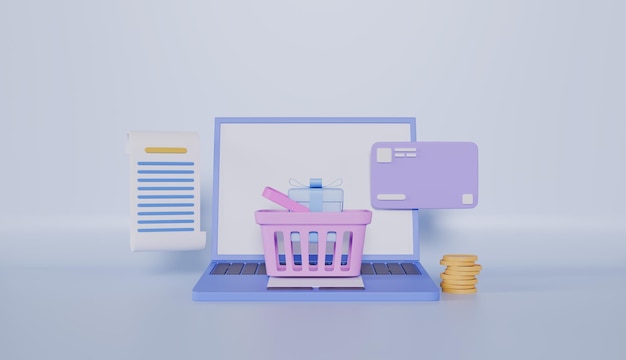 Ilustración 3d de concepto de marketing y compras en línea