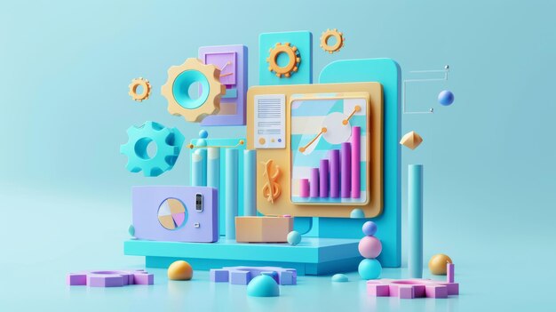 Ilustración en 3D del concepto moderno de análisis de datos