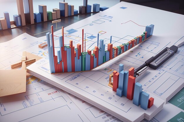 Ilustración 3d del concepto de negocio del gráfico de negociación de acciones