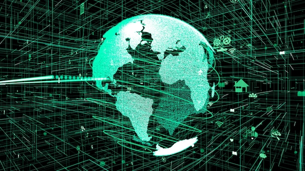 Ilustración 3D del concepto de red global de Internet en línea