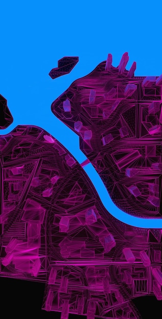 Ilustración 3d conceptual de una ciudad nocturna con iluminación de renderizado 3d de agua brillante