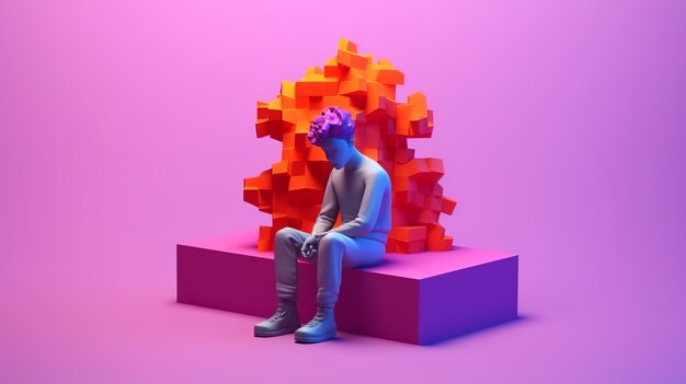 Foto ilustración 3d de concienciación sobre la salud mental