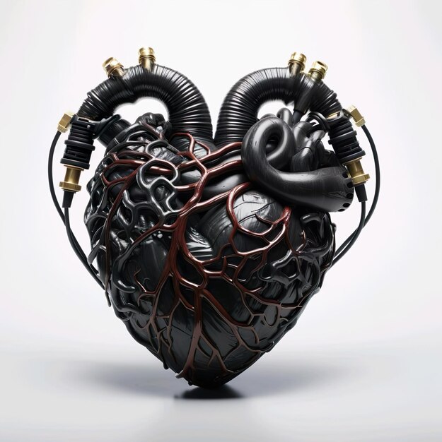 Ilustración 3d de corazón negro con aislado en blanco