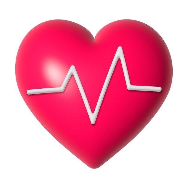 Ilustración 3D del corazón en png con signos vitales de fondo transparente