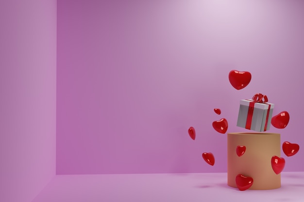 Ilustración 3d de corazones y regalos para el día de la madre y el día de San Valentín