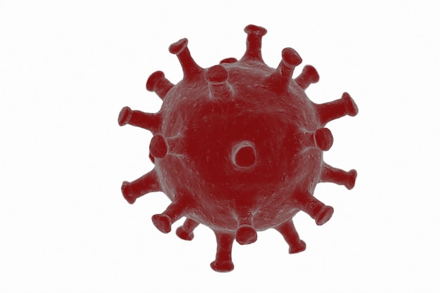 Ilustración 3d de coronavirus. Concepto Covid-19 sobre fondo blanco. Banner horizontal con rojo aislado microscópico viruse cell.