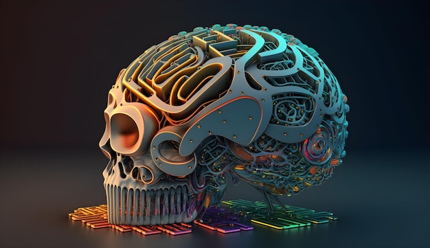 Una ilustración 3d de un cráneo con un cerebro en él