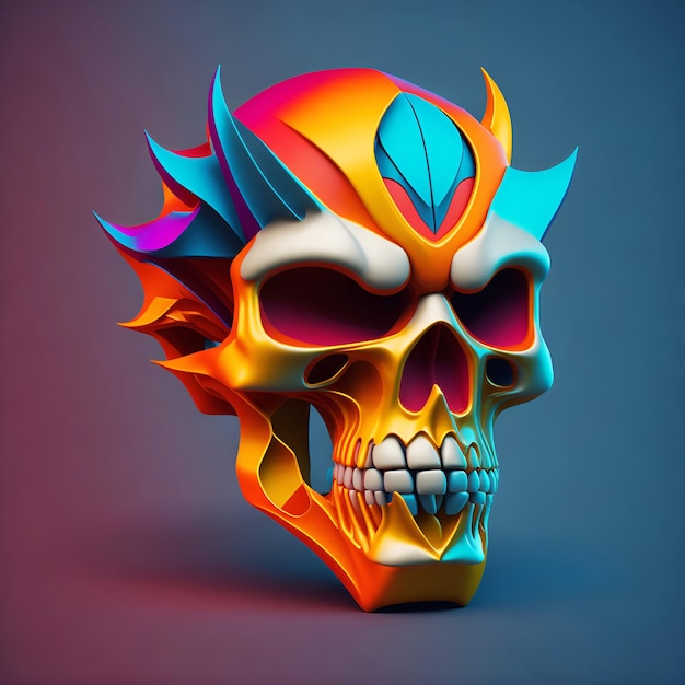 Ilustración 3D del cráneo con estilo cromo tribal ornamental