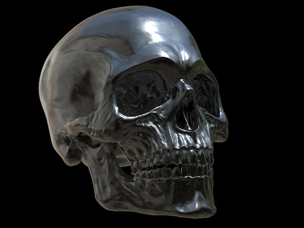 Ilustración en 3D del cráneo de metal negro