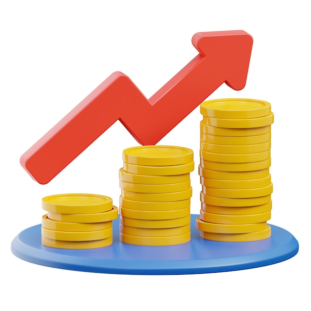 Ilustración 3D del crecimiento financiero y el análisis de ganancias