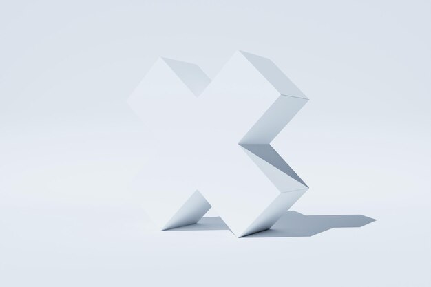 Ilustración en 3D de una cruz blanca bajo fondo blanco Forma fantástica Formas geométricas simples