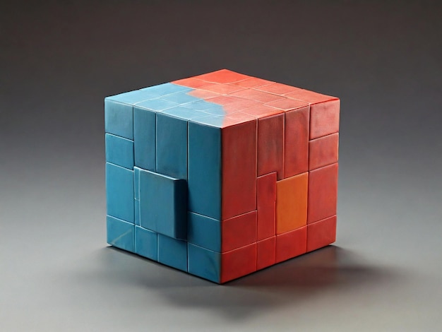 Ilustración 3D de un cubo con un patrón en un fondo gris
