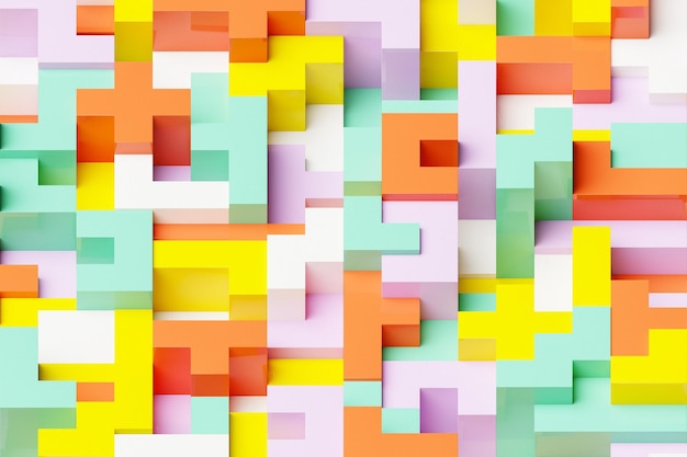 Ilustración 3D cubos coloridos volumétricos Patrón de paralelogramo Tecnología geometría fondo de neón