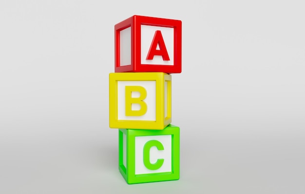 Ilustración 3d de cubos de juguete para niños con letras ABC