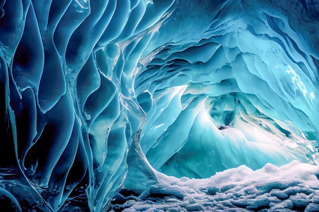 Ilustración 3d de la cueva de hielo IA generativa