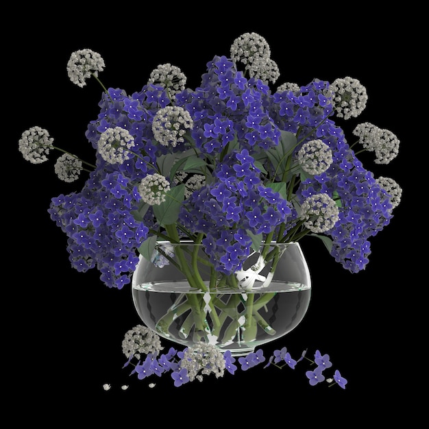 Ilustración 3d de decoración florero aislado sobre fondo negro