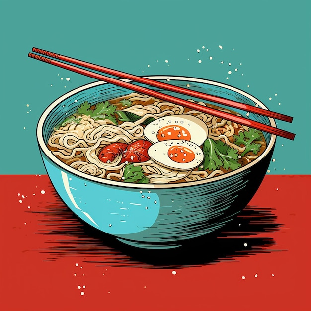 Foto ilustración en 3d de deliciosos fideos de ramen hecha con ia generativa