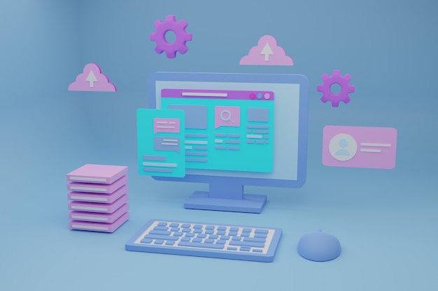 Ilustración 3d de desarrollo web y software