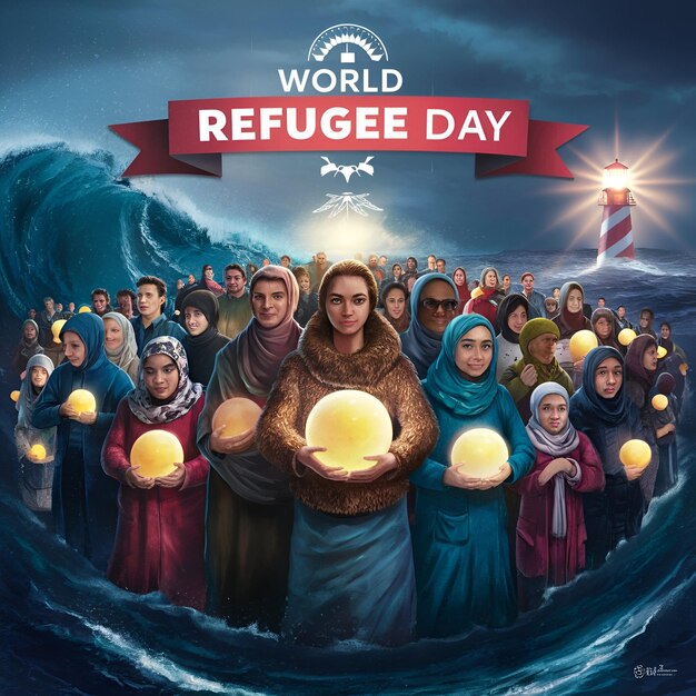 Foto una ilustración en 3d para el día mundial de los refugiados