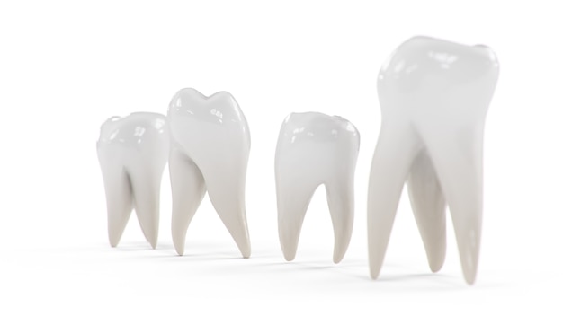 Ilustración 3D Dientes sanos aislados sobre fondo blanco. Dentadura.