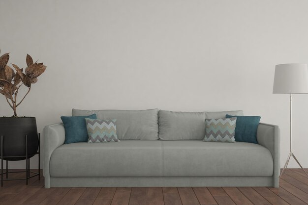 Ilustración 3D de diseño de interiores de habitación hermosa moderna