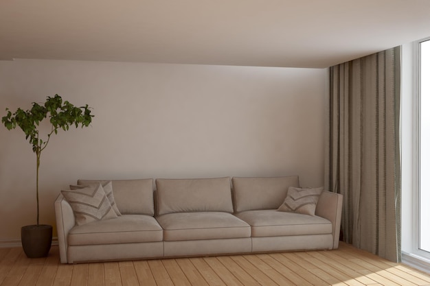 Ilustración 3D de diseño de interiores de habitación hermosa moderna