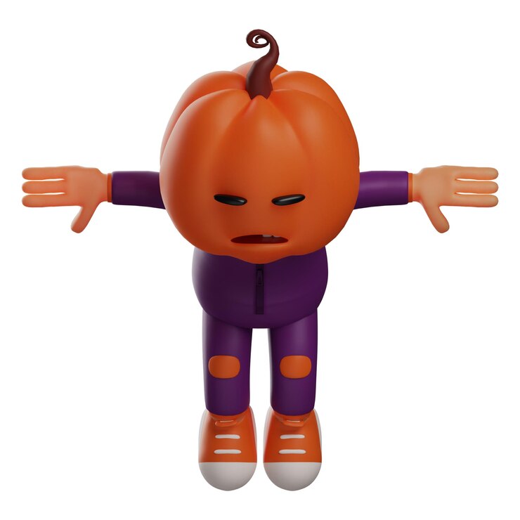 Foto ilustración 3d diseño de personaje de dibujos animados de espantapájaros de halloween 3d dotado con pose divertida estirar ambos