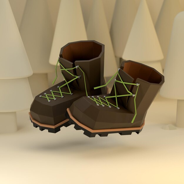 Ilustración 3D Diseño de vector de ilustración de botas de senderismo