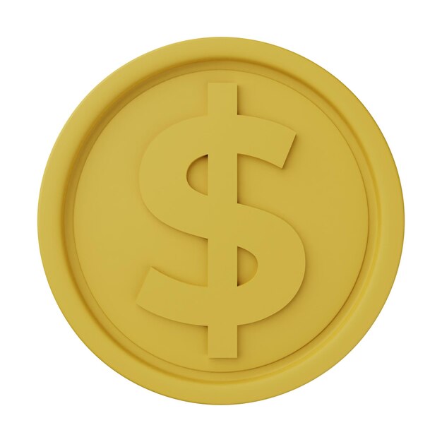 Foto ilustración 3d de dólar de moneda de oro aislada en fondo blanco