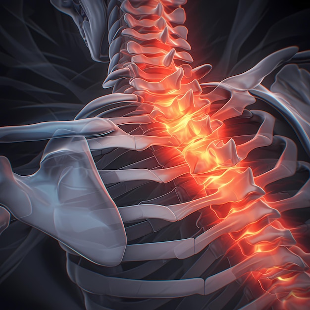 Ilustración 3D del dolor de la columna lumbar