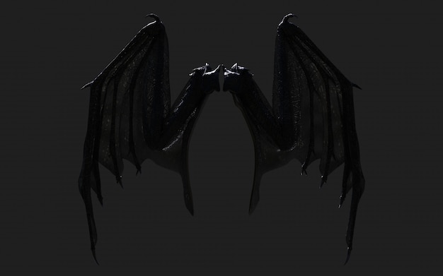 Ilustración 3D Dragon Wing, Devil Wings, Demon Wing Plumage aislado en negro con trazado de recorte.