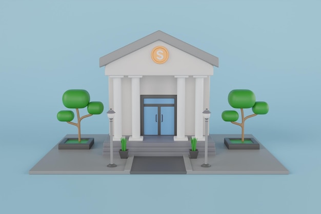 Ilustración 3D del edificio del cambiador de dinero. Cambio de divisas