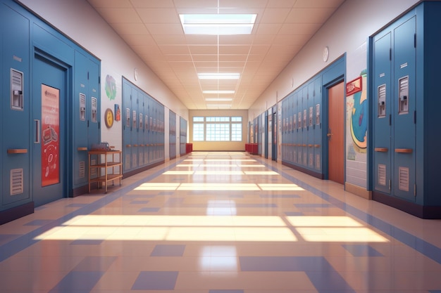 Ilustración 3d edificio escolar de colores pastel para el corredor escolar tema de regreso a la escuela Generativo ai