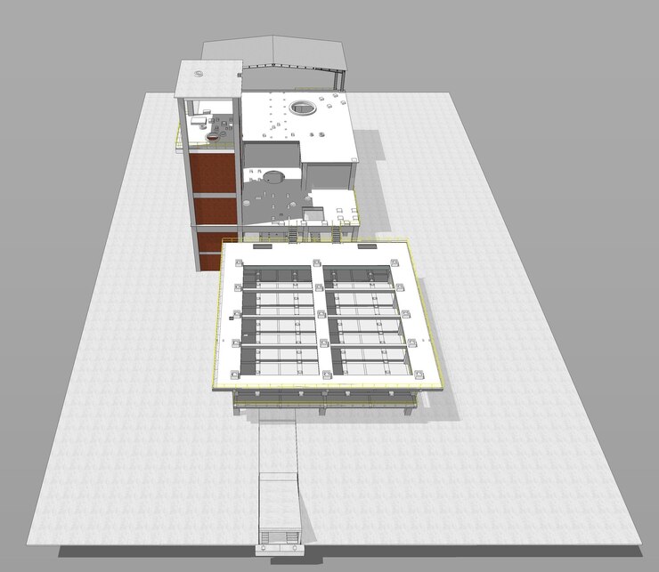 Foto ilustración en 3d de un edificio industrial