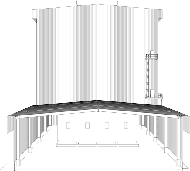 Ilustración en 3D de un edificio industrial