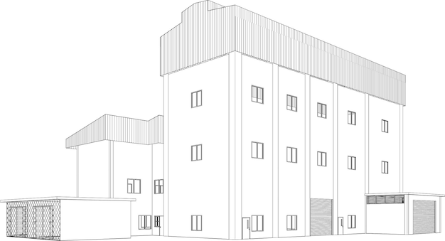 Foto ilustración en 3d de un edificio industrial