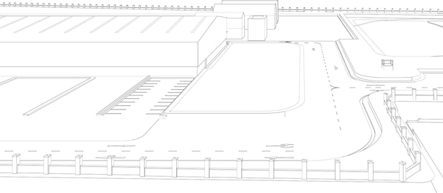 Ilustración 3D de un edificio industrial