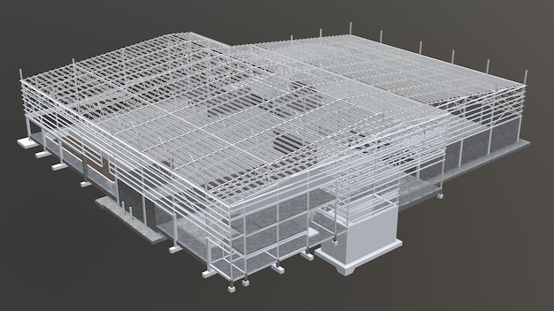 Ilustración 3D de edificio industrial