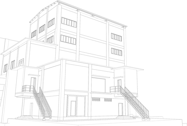 Ilustración en 3D de un edificio industrial