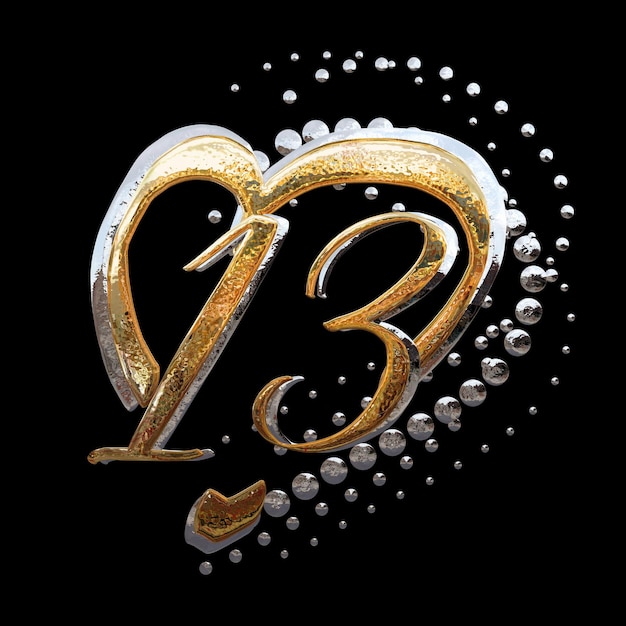 ILUSTRACIÓN 3D EFECTO DE TEXTO ORO Y PLATA FECHA DE ANIVERSARIO DE 13 AÑOS