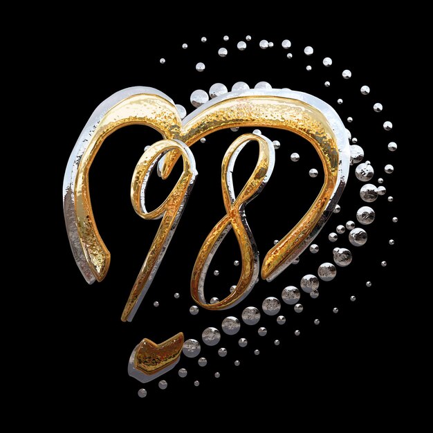 ILUSTRACIÓN 3D EFECTO DE TEXTO ORO Y PLATA FECHA DE ANIVERSARIO DE 98 AÑOS