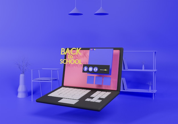 Ilustración 3d de elearning o escuela en línea