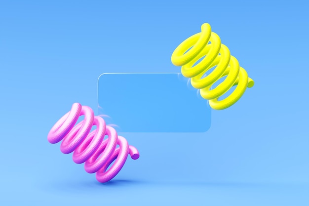 Ilustración 3D Elemento de diseño de barra de búsqueda con espiral amarilla y rosa sobre un fondo azul Barra de búsqueda para sitios web y aplicaciones móviles de interfaz de usuario