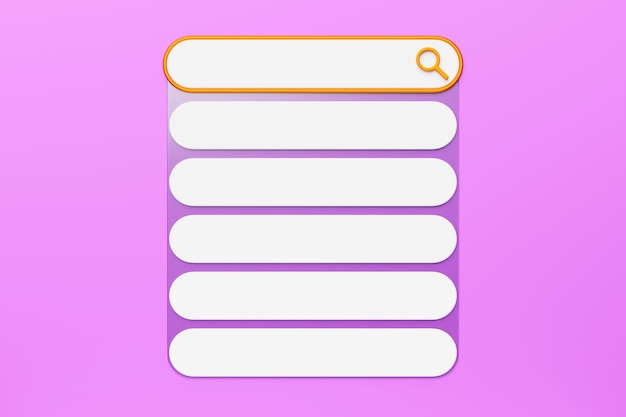 Foto ilustración 3d elemento de diseño de la barra de búsqueda en un fondo rosa barra de búsqueda para aplicaciones móviles de sitio web e interfaz de usuario