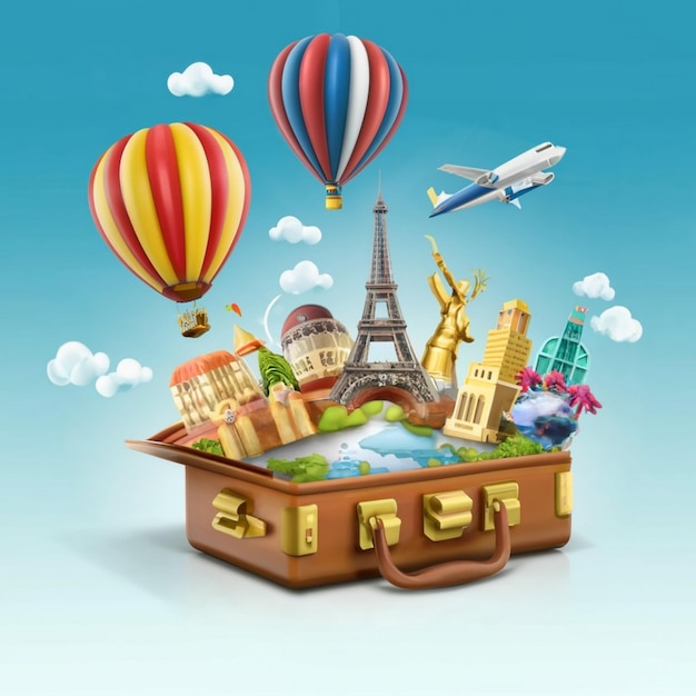Ilustración 3D de una escena de viaje