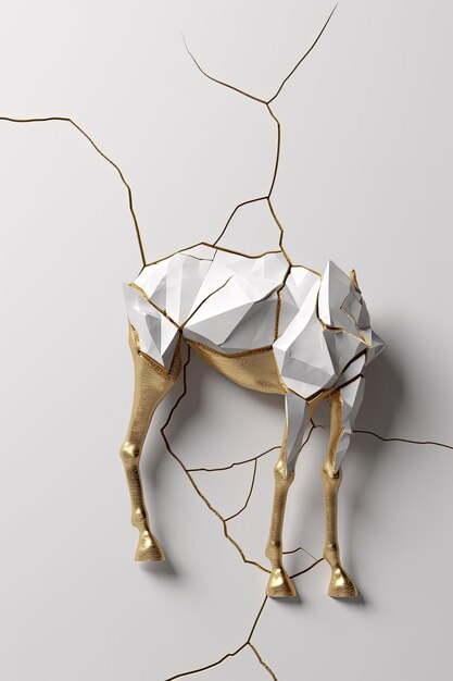 Ilustración 3d de escultura de cerámica de camello estilo kintsugi Generado por IA